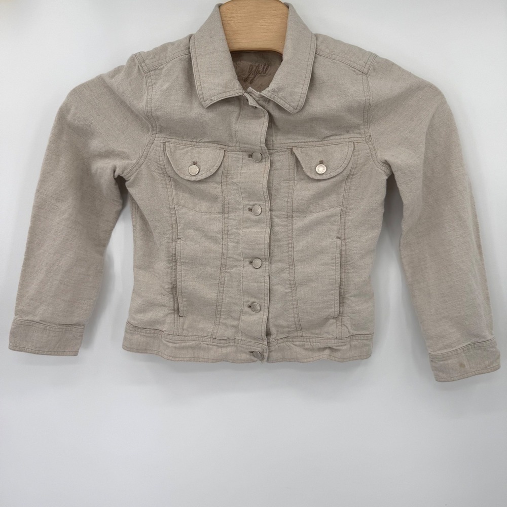 J. Jill Jacket Womens S Beige Linen Cotton Trucker Utility Classic Neutral